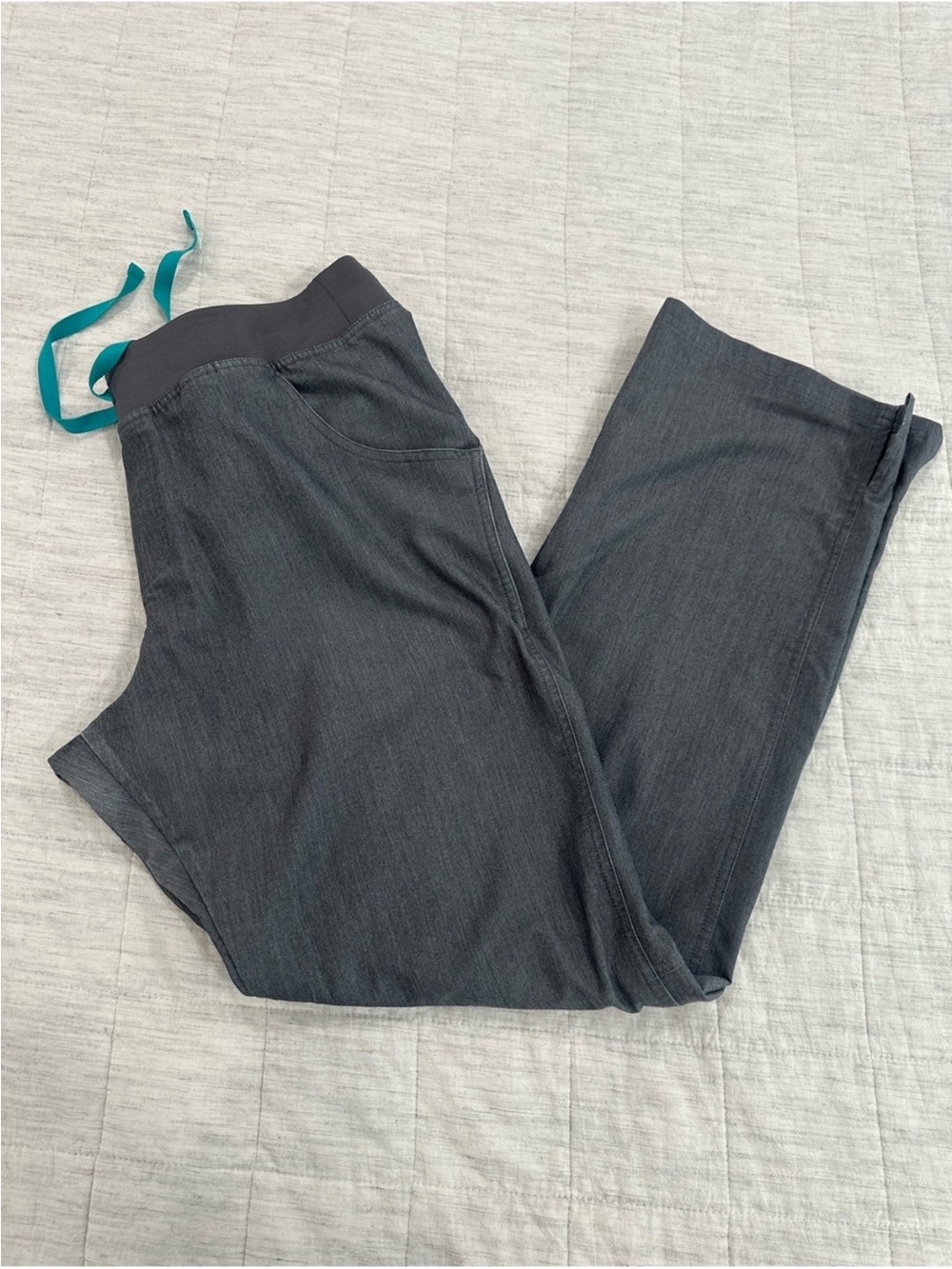 Figs Women's Dark Gray Jogger Pants with Teal Drawstring